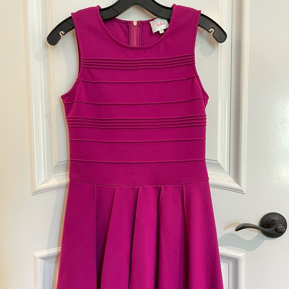 Parker Violet Pintuck Fit-and-Flare Dress (Medium)